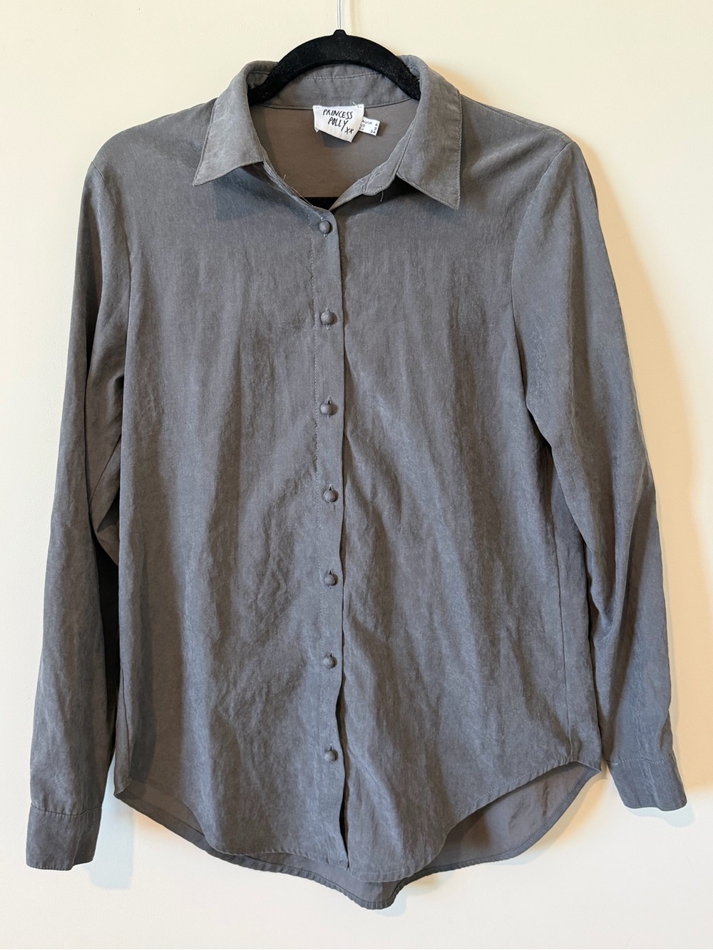 Princess Polly Long Sleeve Button-Up Shirt in Grey